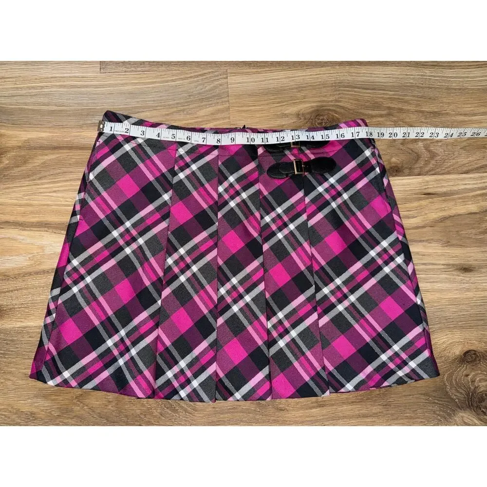 Lady Hagen Pink/Black Plaid Pleated Golf Skort with Buckle - size 12 - OD